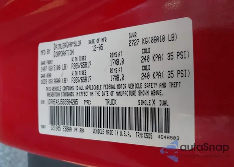 2006 Dodge Dakota Slt z USA, uszkodzony, nr VIN 1D7HE42J56S584285